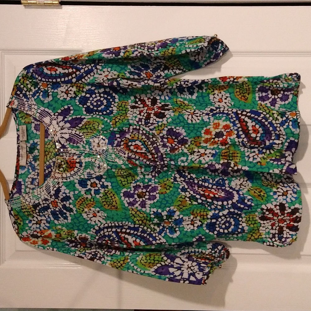 Lemongrass Women's Super Colorful Floral Light Tunic Top, Sz Lg